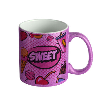 SWEET, Κούπα Μωβ Glitter που γυαλίζει, κεραμική, 330ml