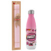 Easter Set, Metallic pink/white (Stainless steel) thermos, double-walled, 500ml & aromatic flat Easter candle (30cm) (PINK)