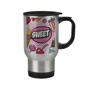 SWEET, Stainless steel travel mug with lid, double wall 450ml