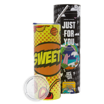 SWEET, Neon Yellow Travel Tumbler, with metal straw (Stainless steel 304 Food grade, BPA free, 600ml)