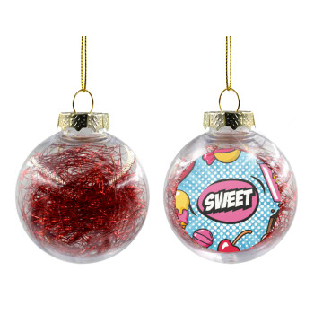 SWEET, Χριστουγεννιάτικη μπάλα δένδρου διάφανη με κόκκινο γέμισμα 8cm