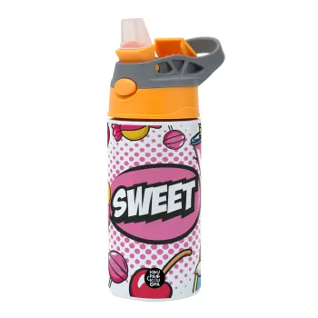 SWEET, Παιδικό παγούρι θερμό, ανοξείδωτο, με καλαμάκι ασφαλείας, Πορτοκαλί/Γκρι (360ml) BPA-FREE