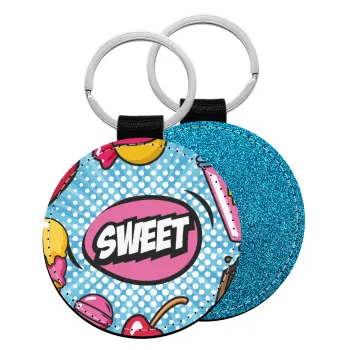 SWEET, Μπρελόκ Δερματίνη, στρογγυλό ΜΠΛΕ (5cm)