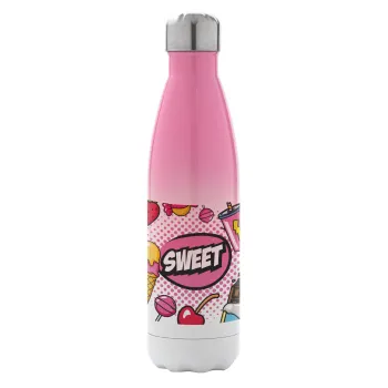 SWEET, Metal mug thermos Pink/White (Stainless steel), double wall, 500ml