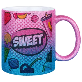 SWEET, Κούπα Χρυσή/Μπλε Glitter, κεραμική, 330ml