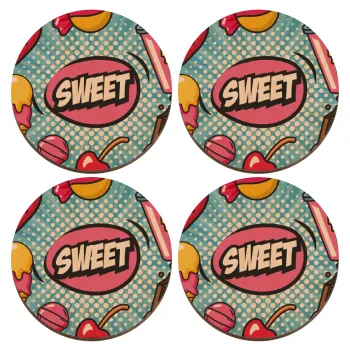 SWEET, ΣΕΤ x4 Σουβέρ ξύλινα στρογγυλά plywood (9cm)