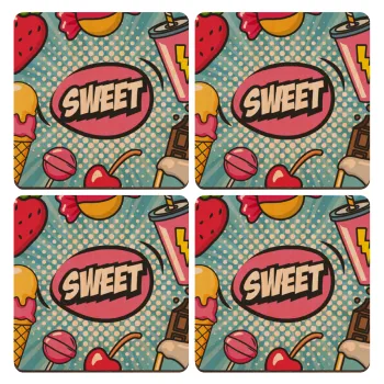 SWEET, ΣΕΤ x4 Σουβέρ ξύλινα τετράγωνα plywood (9cm)