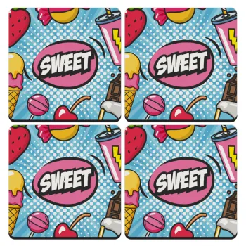 SWEET, ΣΕΤ 4 Σουβέρ ξύλινα τετράγωνα (9cm)