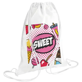 SWEET, Τσάντα πλάτης πουγκί GYMBAG λευκή (28x40cm)