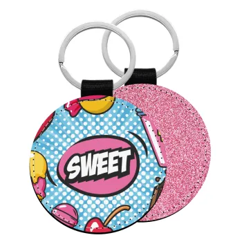 SWEET, Μπρελόκ Δερματίνη, στρογγυλό ΡΟΖ (5cm)