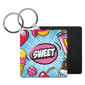 SWEET, Μπρελόκ Δερματίνη, τετράγωνο ΜΑΥΡΟ (5x5cm)