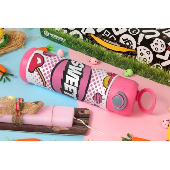 SWEET, Πασχαλινή Λαμπάδα με Παιδικό παγούρι θερμό, ανοξείδωτο, με καλαμάκι ασφαλείας, ΡΟΖ (500ml)