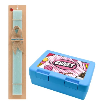 SWEET, Easter Set, children's snack container BLUE & Easter aromatic flat candle (30cm) (TURQUOISE)