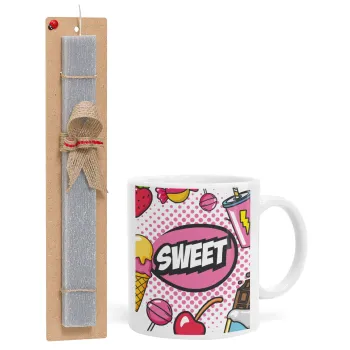 SWEET, Πασχαλινή Λαμπάδα με Κούπα κεραμική (330ml) & κερί αρωματικό πλακέ (30cm) (ΓΚΡΙ)