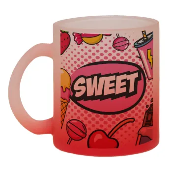 SWEET, Κούπα γυάλινη δίχρωμη με βάση το κόκκινο ματ, 330ml