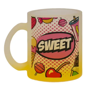 SWEET, Κούπα γυάλινη δίχρωμη με βάση το κίτρινο ματ, 330ml