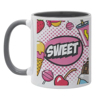 SWEET, Κούπα χρωματιστή γκρι, κεραμική, 330ml