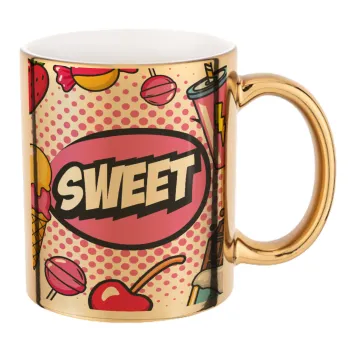 SWEET, Mug ceramic, gold mirror, 330ml