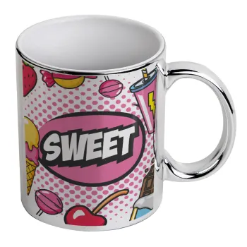 SWEET, Mug ceramic, silver mirror, 330ml