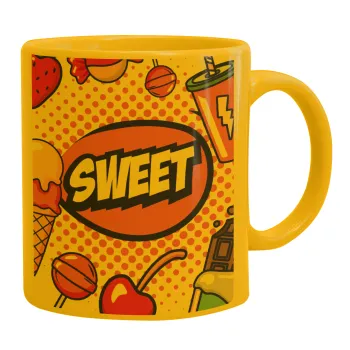 SWEET, Ceramic coffee mug yellow, 330ml