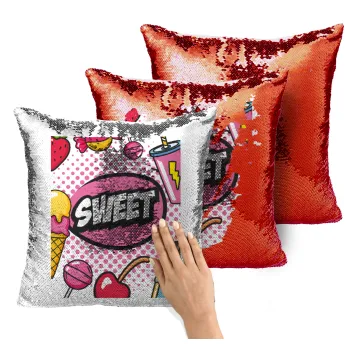 SWEET, Μαξιλάρι καναπέ Μαγικό Κόκκινο με πούλιες 40x40cm περιέχεται το γέμισμα