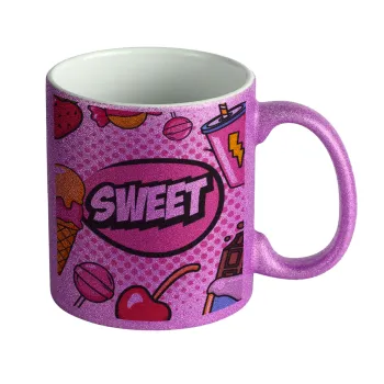 SWEET, Κούπα Μωβ Glitter που γυαλίζει, κεραμική, 330ml