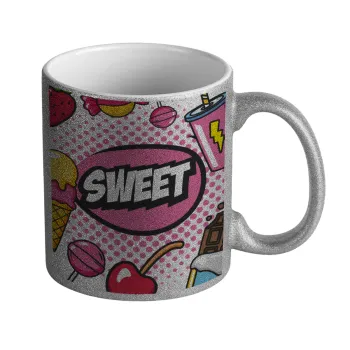 SWEET, Κούπα Ασημένια Glitter που γυαλίζει, κεραμική, 330ml