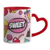 Mug heart red handle, ceramic, 330ml