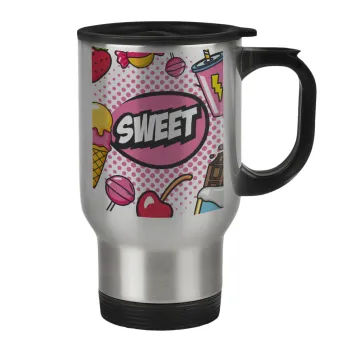 SWEET, Stainless steel travel mug with lid, double wall 450ml