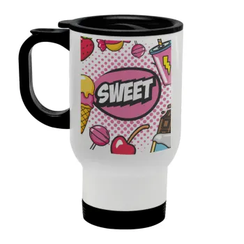SWEET, Stainless steel travel mug with lid, double wall white 450ml