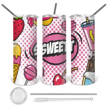 SWEET, Tumbler ποτήρι θερμό από ανοξείδωτο ατσάλι 600ml, με μεταλλικό καλαμάκι & βούρτσα καθαρισμού