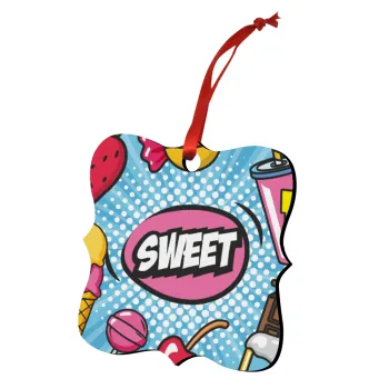 SWEET, Christmas ornament polygon wooden 7.5cm