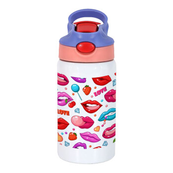 LIPS, Children's hot water bottle, stainless steel, with safety straw, pink/purple (350ml)