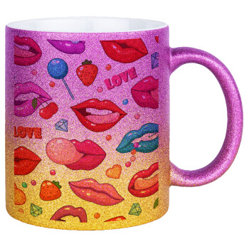 LIPS, Κούπα Χρυσή/Ροζ Glitter, κεραμική, 330ml
