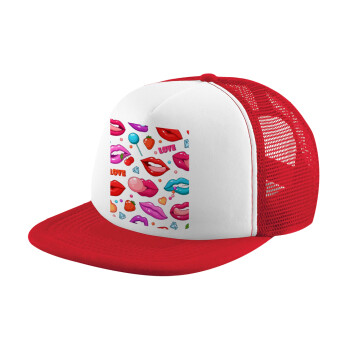 LIPS, Καπέλο Ενηλίκων Soft Trucker με Δίχτυ Red/White (POLYESTER, ΕΝΗΛΙΚΩΝ, UNISEX, ONE SIZE)