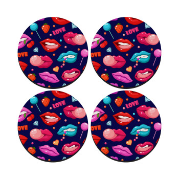 LIPS, SET of 4 round wooden coasters (9cm)