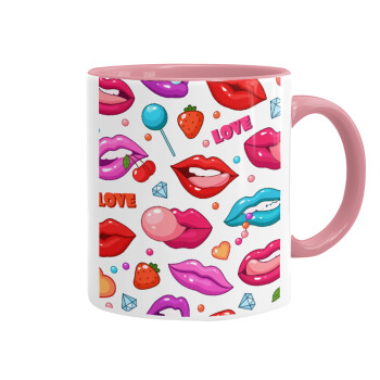 LIPS, Κούπα χρωματιστή ροζ, κεραμική, 330ml