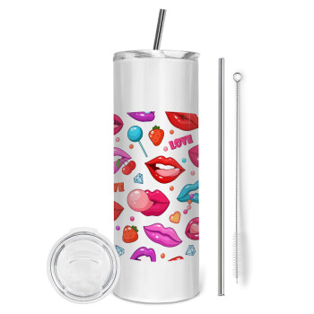LIPS, Eco friendly stainless steel tumbler 600ml, with metal straw & cleaning brush