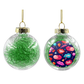 LIPS, Χριστουγεννιάτικη μπάλα δένδρου διάφανη με πράσινο γέμισμα 8cm