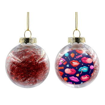 LIPS, Χριστουγεννιάτικη μπάλα δένδρου διάφανη με κόκκινο γέμισμα 8cm