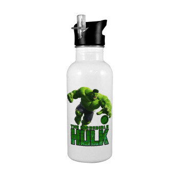 Hulk, Παγούρι νερού Λευκό με καλαμάκι, ανοξείδωτο ατσάλι 600ml