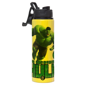Hulk, Metallic water bottle with safety lid, 850ml aluminum