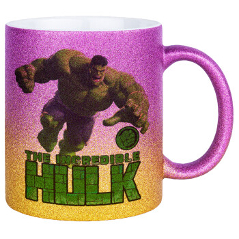Hulk, Κούπα Χρυσή/Ροζ Glitter, κεραμική, 330ml
