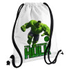 Hulk, Τσάντα πλάτης πουγκί GYMBAG λευκή, με τσέπη (40x48cm) & χονδρά κορδόνια