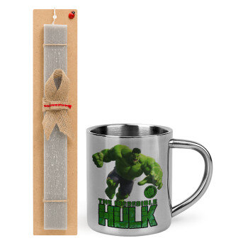 Hulk, Πασχαλινό Σετ, μεταλλική κούπα θερμό (300ml) & πασχαλινή λαμπάδα αρωματική πλακέ (30cm) (ΓΚΡΙ)