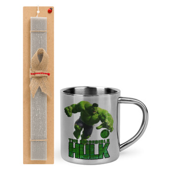 Hulk, Easter Set, metallic thermal cup (300ml) & Easter aromatic flat candle (30cm) (GRAY)