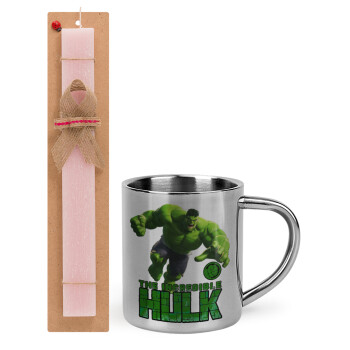 Hulk, Πασχαλινό Σετ, μεταλλική κούπα θερμό (300ml) & πασχαλινή λαμπάδα αρωματική πλακέ (30cm) (ΡΟΖ)