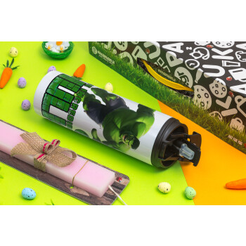 Hulk, Easter candle,Travel Tumbler 2 Lids, with metal straw & cleaning brush & aromatic flat candle (30cm) (PINK)