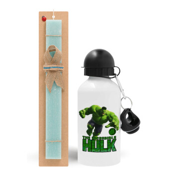 Hulk, Easter Set, metallic aluminum water bottle (500ml) & scented flat candle (30cm) (TURQUOISE)