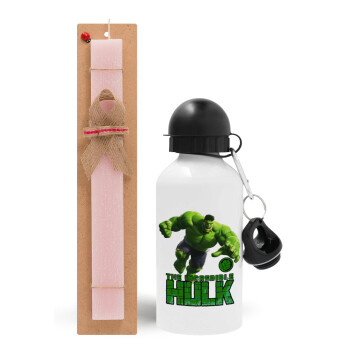 Hulk, Easter Set, metallic aluminum bottle (500ml) & aromatic flat Easter candle (30cm) (PINK)